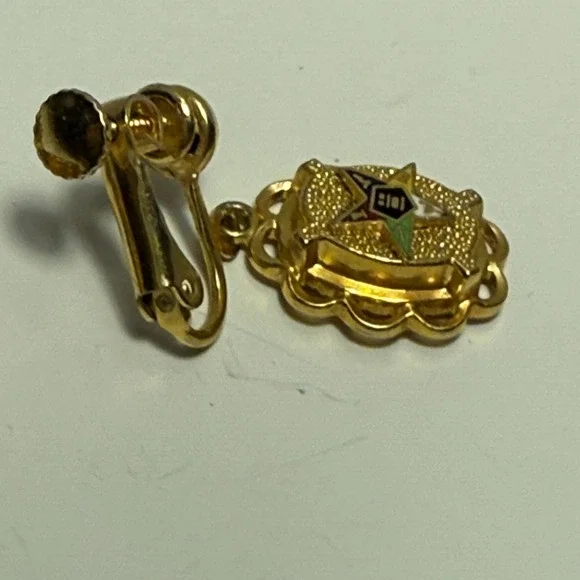 Vintage Eastern Star Masonic Screw Back Dangle Earrings Gold Tone Enamel Women - Picture 7 of 8
